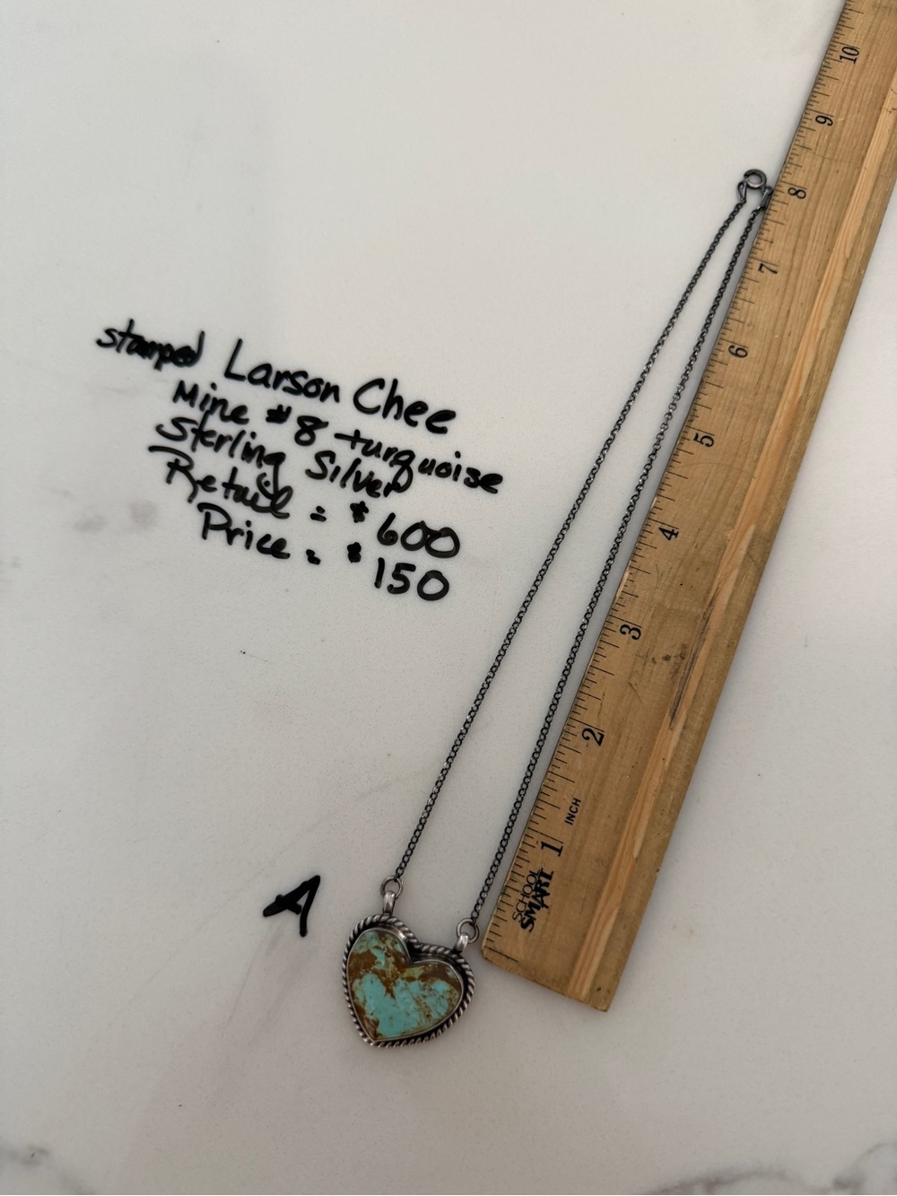 Larson Chee, Navajo Handmade, Mine #8 Sterling Silver Heart Necklace - A - Picture 3 of 5